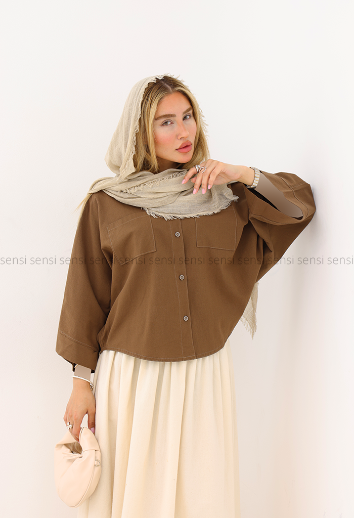 شومیز زنانه لینن باکسی کیمونو کد1006056